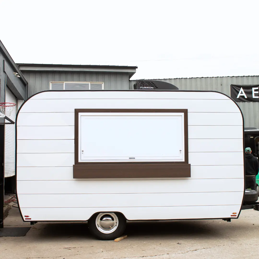 White Aero Build trailer with walnut trim