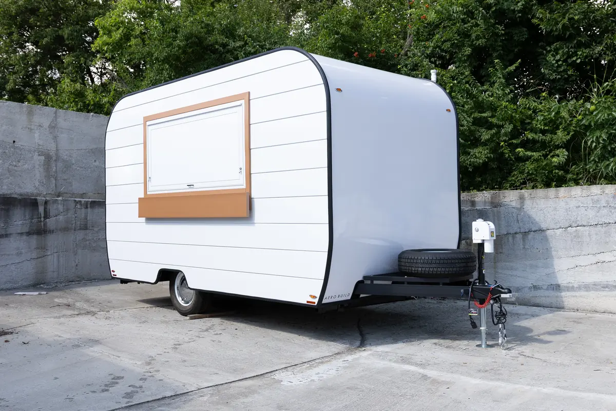 White Aero Build trailer with white oak trim